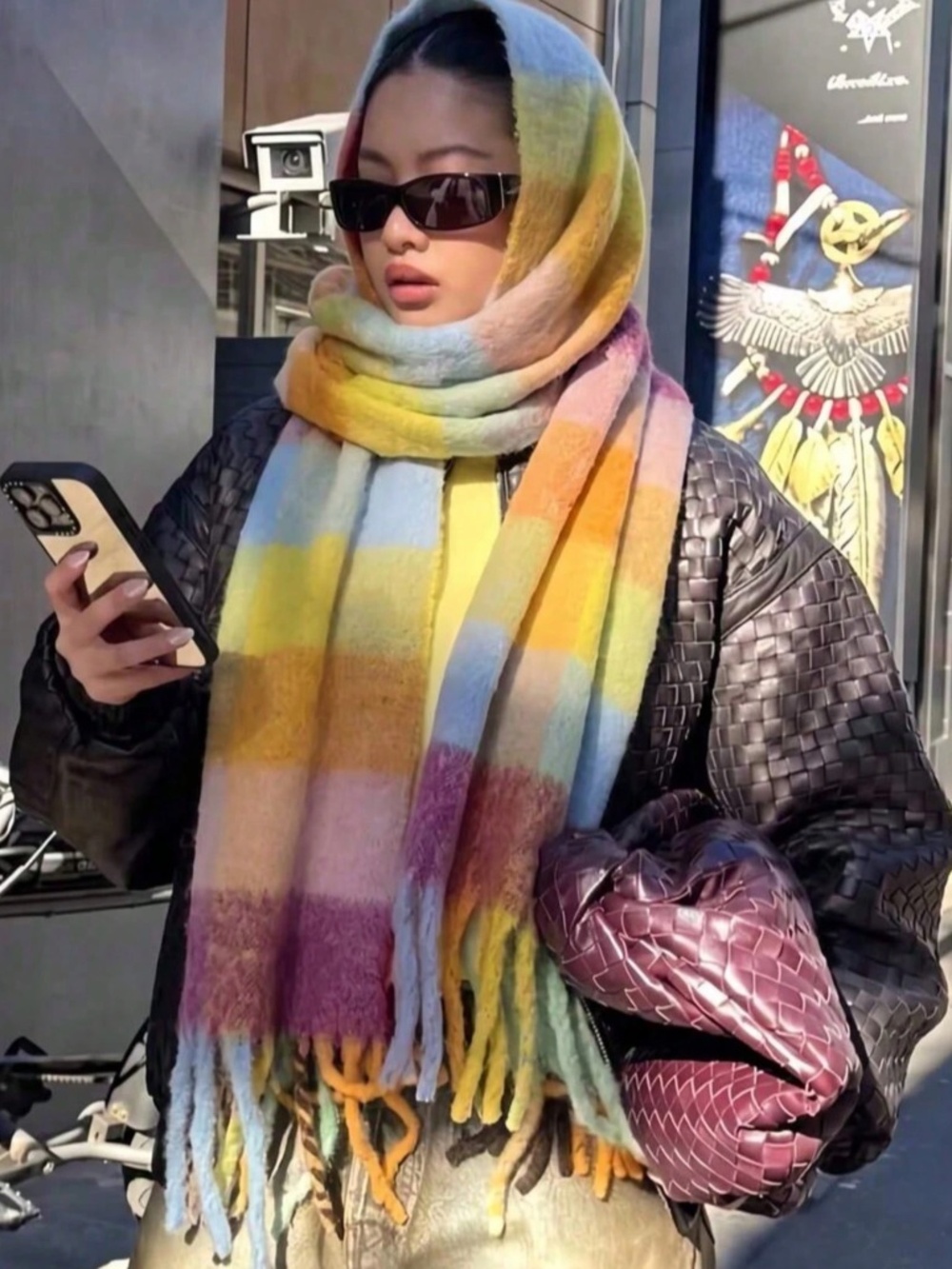 Cozy Colorful Plaid Tassel Blanket Scarf